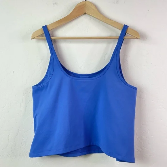 Girlfriend Collective Blue Gemma Scoop Tank Top with Built-In Bra Plus Size XXL - Picture 4 of 15
